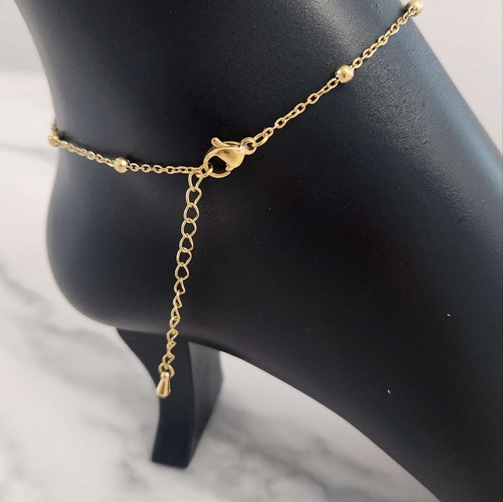 Gold & Mother Of Pearl Layered Butterfly Anklet - Picture 9 of 14
